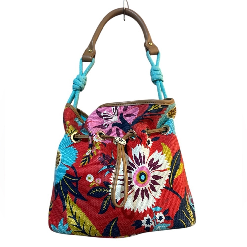 Spartina 449 Daufuskie Island Floral Linen Drawstring Bucket Bag – Red & Blue